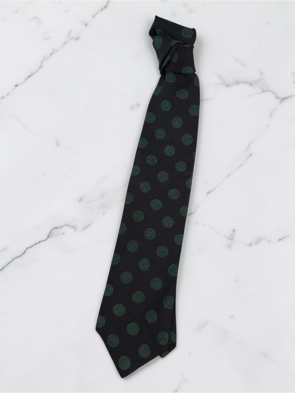 STRUCTURE Vintage 100% Linen Tie 90s Corporate Sleaze USA Made Green Polka Dot